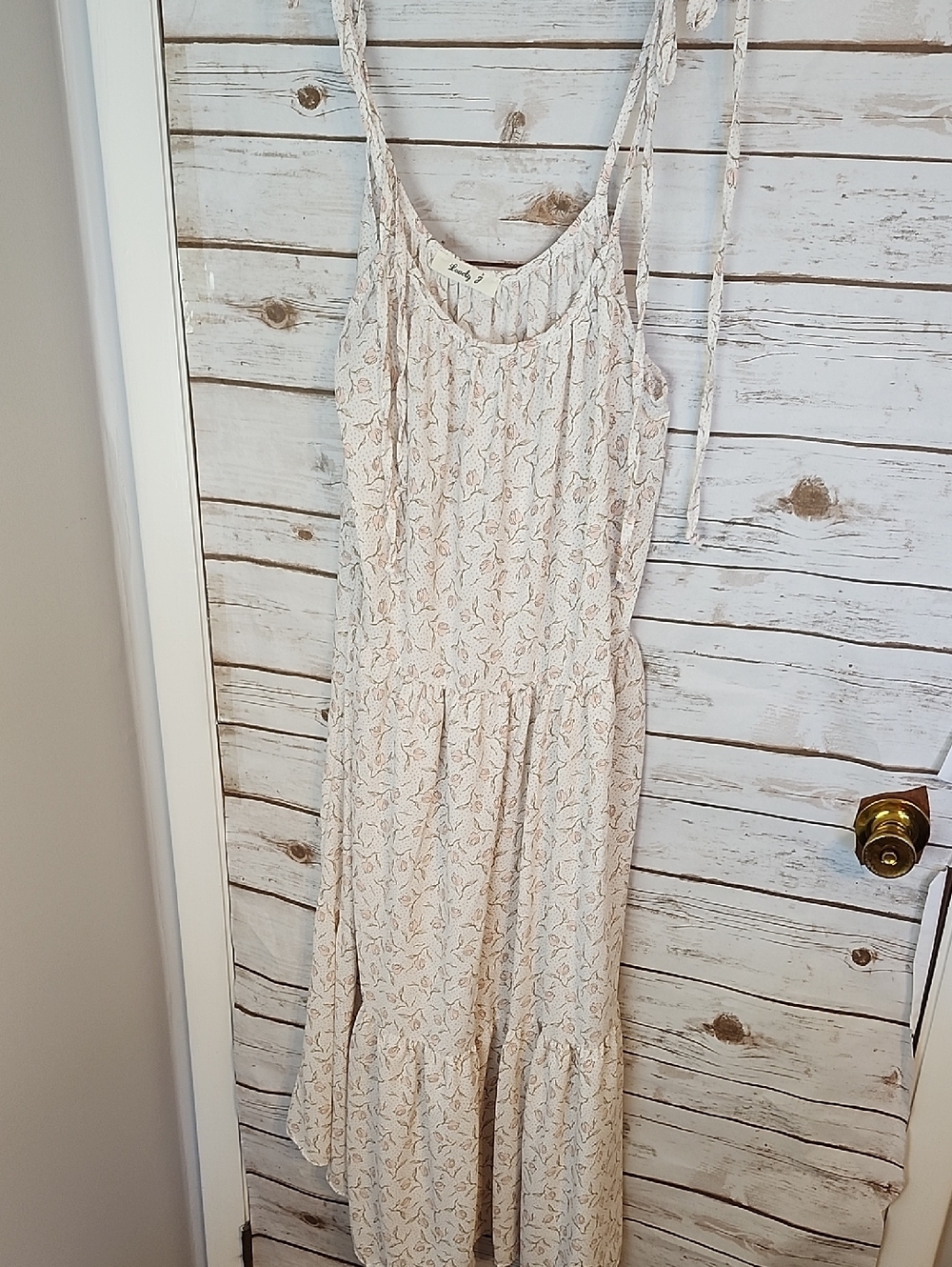 Light Floral Cream Maxi Dress with Tie Straps New Boutique Dress